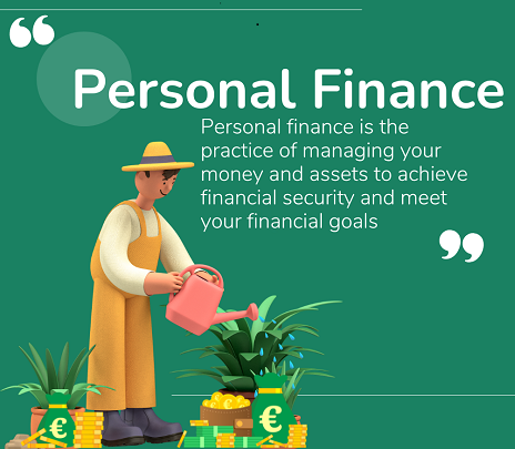 What is personal finance? Personal finance is the process of managing an individual's or a family's money in order to achieve financial security and stability. This involves creating a budget, saving and investing money, paying off debt, and planning for the future.